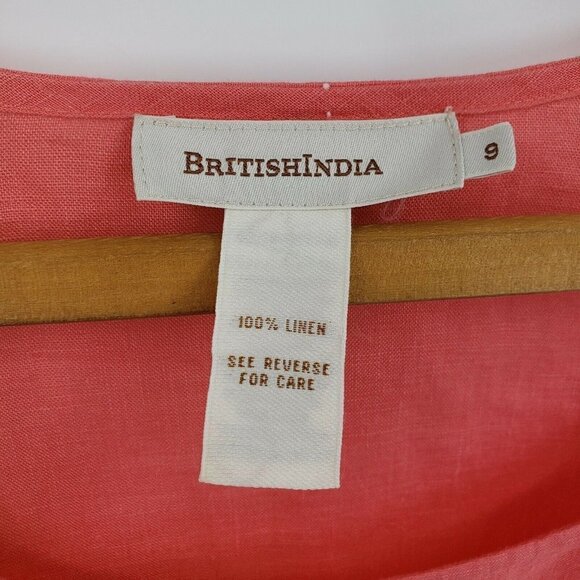 British India Linen Tunic Blouse Womens 9 Salmon Coral Lagenlook Asymmetric Top - Picture 2 of 3